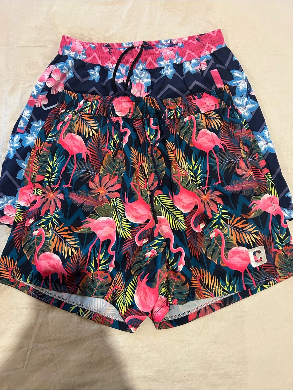 Chestee’s Tropical & Pink Flamingo Print Swim Shorts